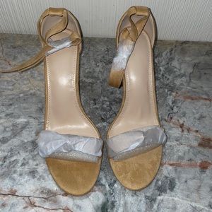 Tan Suede Bow Strappy Dress Heels